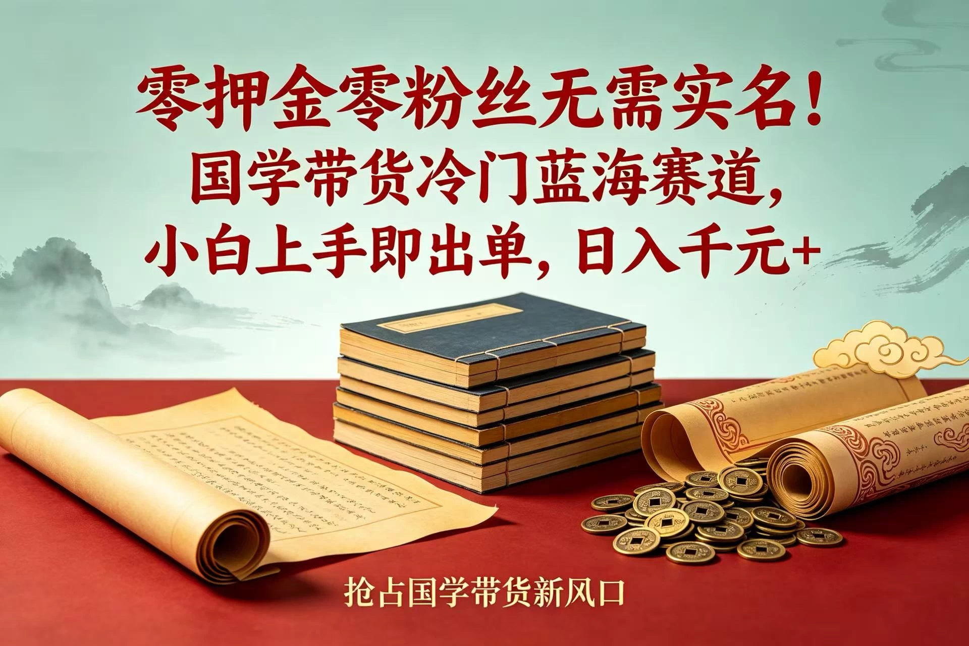 零押金零粉丝无需实名!国学带货冷门蓝海赛道,小白上手即出单,日入千元 +